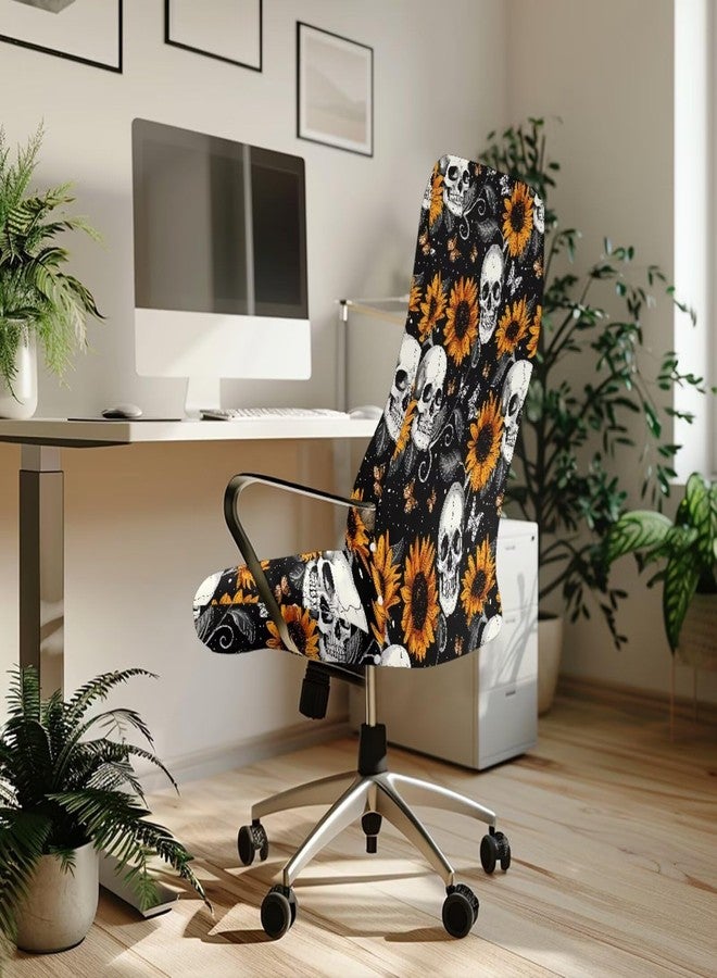 Wanzuoeng Skull Print Office Computer Chair Seat Covers, Sunflower Butterfly Print Boss Rotating Office Chair Cover, Skin Friendly & Breathable, S Size - Image 3